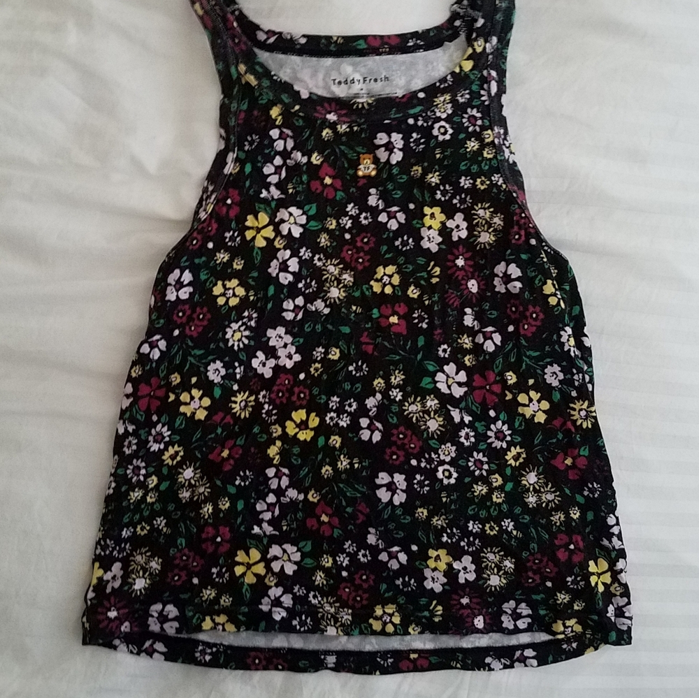 Teddy Fresh Grandma's Floral Womens Black Floral Tank Top